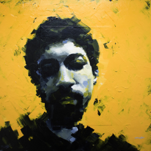 portrait of a young man on bright yellow textured background